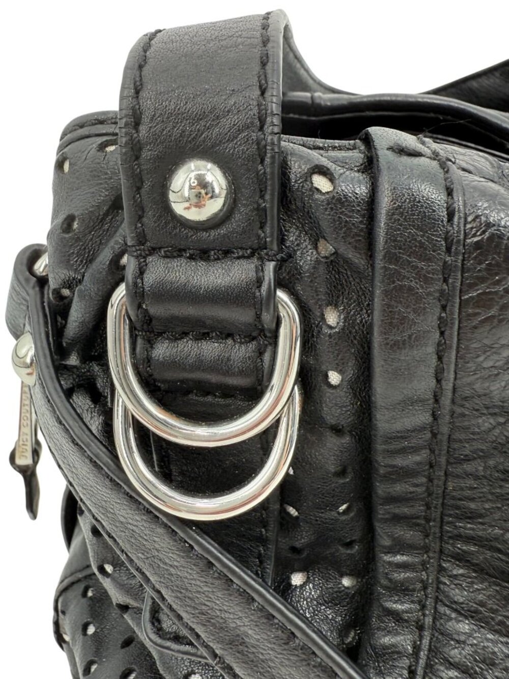 RARE VTG Juicy Couture Perforated Leather Triple-Compartment Crossbody Hobo Bag - Picture 8 of 16